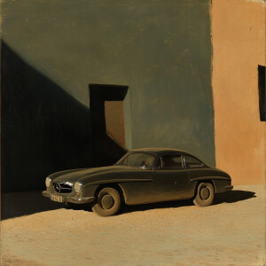 An old Mercedes car in the village --p glzhtgy --sref 2421610009