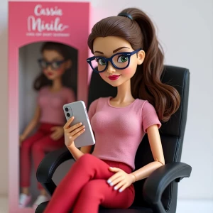 An action figure-style doll of a young woman with fair skin, gre...