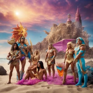 Design an artwork that merges the fantasy world of He-Man with t...