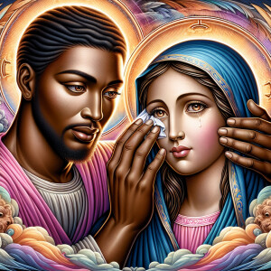 Ensure that the image distinctly represents both Jesus Christ an...