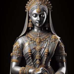 Design an image of a slender ancient princess sculpture adorned...