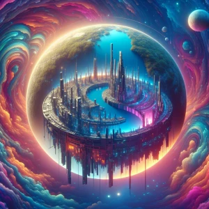 Create an 8K resolution 3D illustration depicting a hollow Earth...