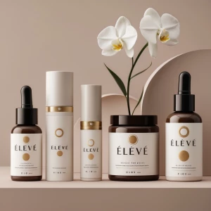 Design branding materials for a luxury skincare line called "Ele...