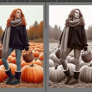 Photorealistic image. Gingerhaired female, fair skin, jeans , bl...