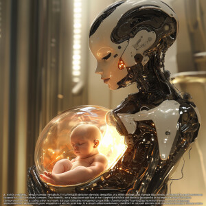 “A highly realistic, futuristic depiction of a female humanoid r...