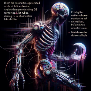 fragmented bone-and-wire exoskeleton forming a minimalist, futur...