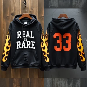 Black lightly  distressed hooded sweatshirt onhangers. Pictures...