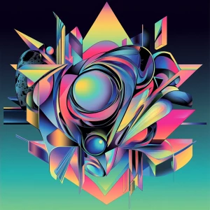 An abstract and geometric alien hybrid rendered in the style of...