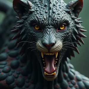 A symbiote woman's face transforming into a lion's snout.