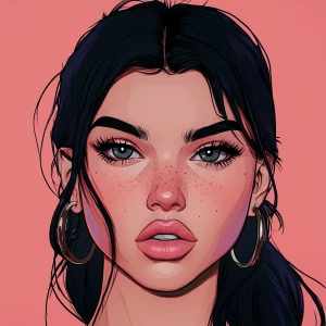 Lucia from GTA. girl with black hair, big black eyebrows, pumped...