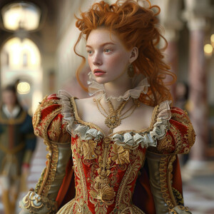 Create a photorealistic image of a light ginger-haired model wal...
