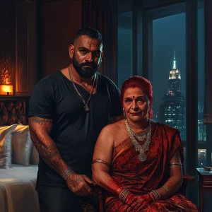 realism style .A sweaty beefy muscular man sitting with his 54 y...