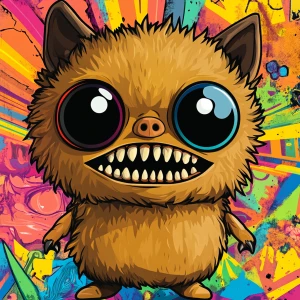 Stylized character portrait of a mischievous designer toy creat...