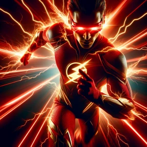 An image with cinematic lighting and shadows of a super hero The...