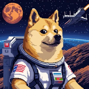 ,Doge on solana, pixel style art