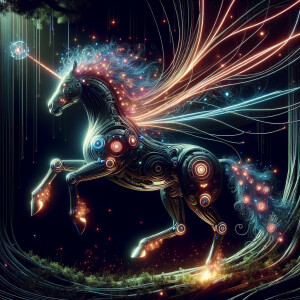 A pulsating ethereal centaur with cybernetic enhancements, the f...