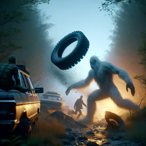 A large humanoid looking white haired sasquatch launches a spare...