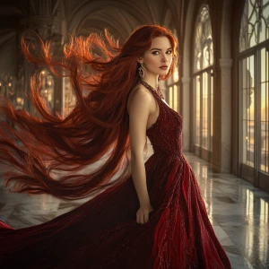 A breathtakingly beautiful young woman with flowing, cascading d...