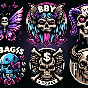 Create a series of five distinct logos:entire scene visible,no e...