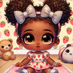 300dpi hdr adorable African American chibi style baby with big,...