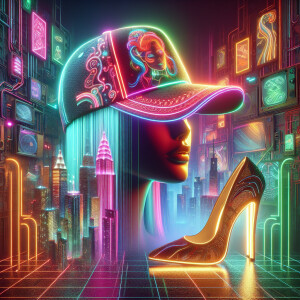 Create image of a baseball cap and a women’s high heel shoe