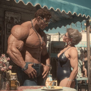 realism image ,a muscular sweaty beefy criminal son-in-law stand...