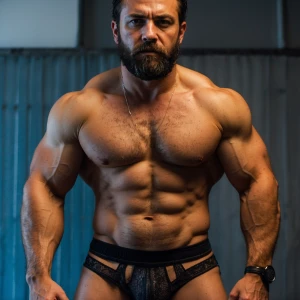 Describe amature man exconfidenc while displayinaikemusclarandha...
