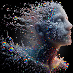 An ultra realistic portrait of a Choreography of droplets, color...