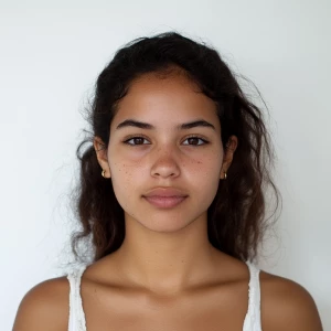 Create an image of a 23-year-old Cuban woman with a slightly chu...