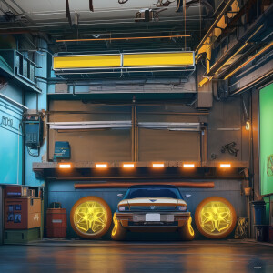 Lada Priora, which has an air suspension, is in the garage, the...