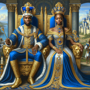 Create a 3-D realistic oil, painting of a African-American Royal...