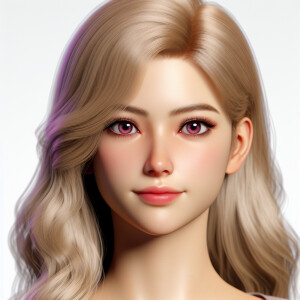 Young woman with blond hair and dark hair. Her eyes are dark mar...