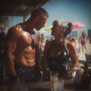 Photo Hyperrealism, painting,a muscular sweaty beefy criminal so...
