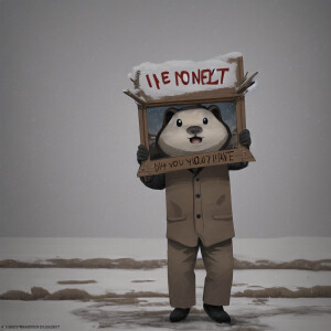 Prompt groundhog having a bad day in a snowstorm in Texas holdin...