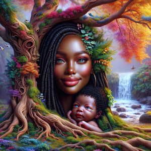 Create a close-up, hyper-realistic 3-D oil painting of a tree wi...