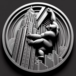 Design a high-contrast grayscale 3d bas relief of king kong clim...