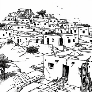 Generate a black and white  image that represents Pueblo culture...