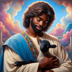 Oil painting of an African-American man resembling Jesus Christ,...