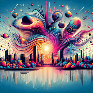 Psychedelic mile High City Of Downtown Denver Colorado with all...