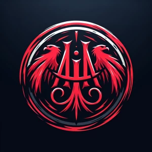 Design a logo featuring the initials "AJM" in a red brushstroke...