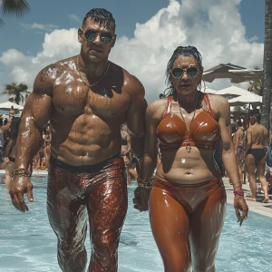 Photo hyperrealistic ,a muscular beefy criminal man walking with...