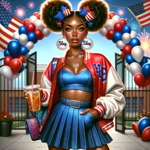 A curvy, confident African American schoolgirl styled in ultra-g...
