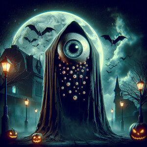 Create a hyperrealistic and macabre digital illustration of a ch...