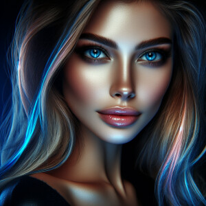 Head shot of a beautiful woman with bright blue eyes and long bl...