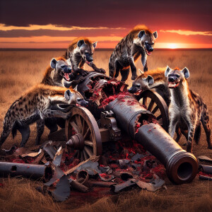 A Pack of hyena destroying cannon brutally