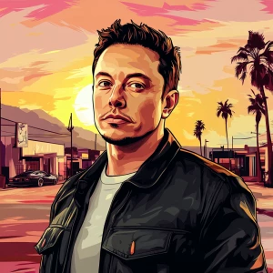 Elon Musk in GTA art style, , in the style of a Grand Theft Aut...
