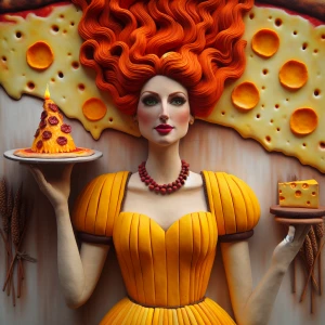 Ginger haired woman is a burnt New Haven style pizza