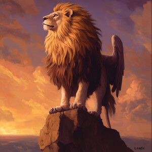 Design a majestic and powerful hybrid creature that combines the...