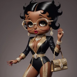 Design an image of Betty Boop reenvisioned with a dark chocolate...