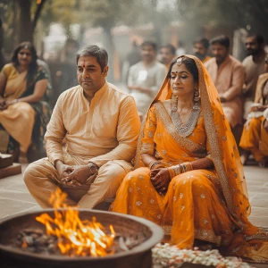 A muscular, perspiring man seated next to his Gujarati mother-in...